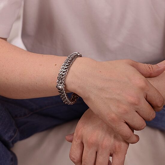 Mens Stainless Steel 8 1/2 Inch Solid Wheat Chain Bracelet
