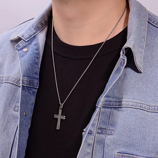 Mens Stainless Steel Cross 24 Inch Pendant Necklace