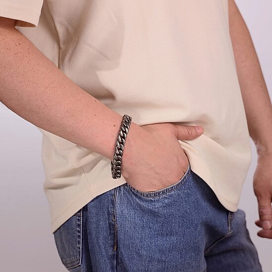 Mens Stainless Steel 8 1/2 Inch Solid Curb Chain Bracelet