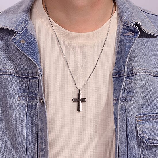 Mens Stainless Steel Cross 24 Inch Pendant Necklace