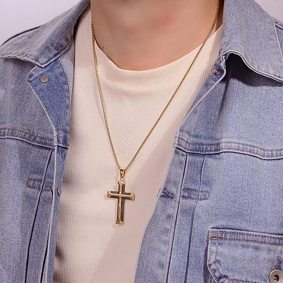 Mens Stainless Steel Cross 24 Inch Pendant Necklace