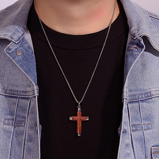 Mens Stainless Steel Cross 24 Inch Pendant Necklace