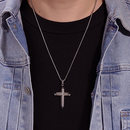 Mens Stainless Steel Cross 24 Inch Pendant Necklace