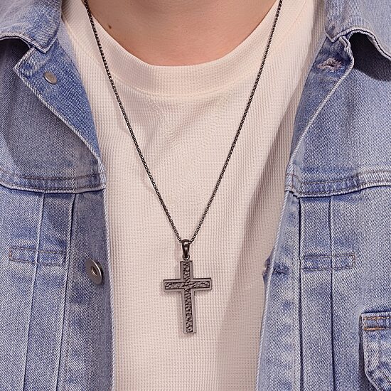 Mens Stainless Steel Cross 24 Inch Pendant Necklace