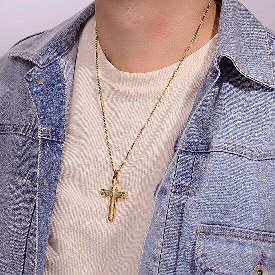 Mens Stainless Steel Cross 24 Inch Pendant Necklace