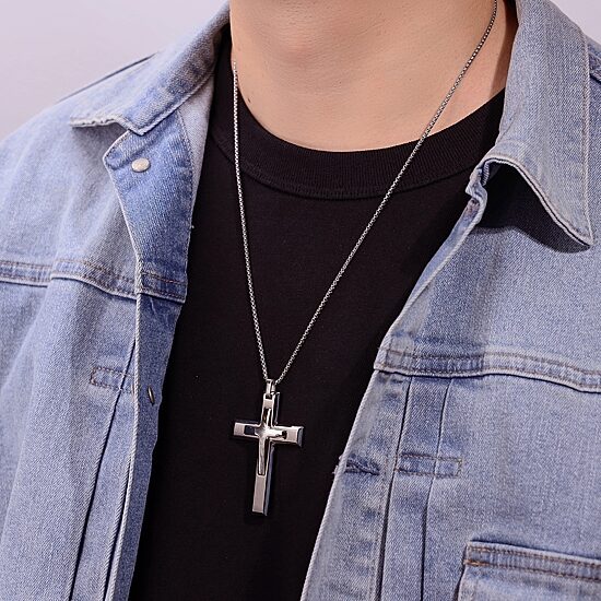 Mens Cross 24 Inch Pendant Necklace