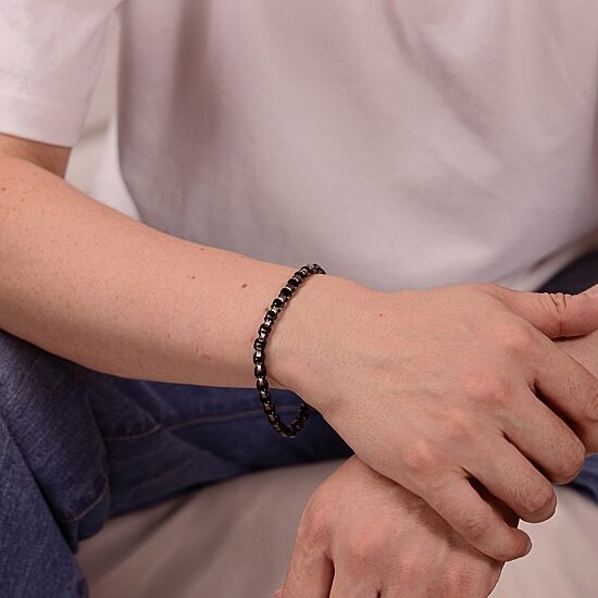 Mens Stainless Steel 8 1/2 Inch Solid Box Chain Bracelet