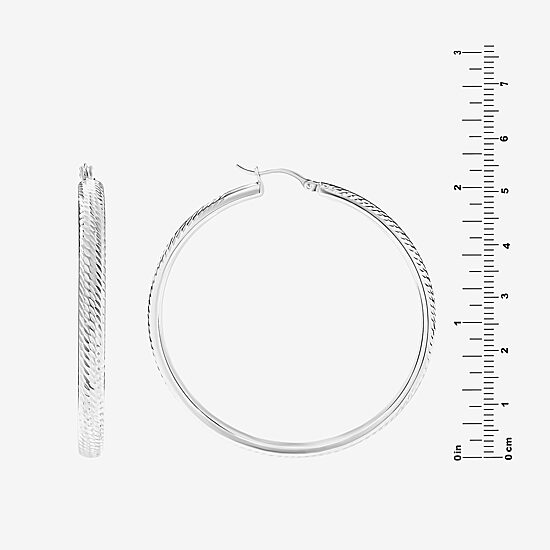 Womens Sterling Silver 55mm Round Hoop Earrings