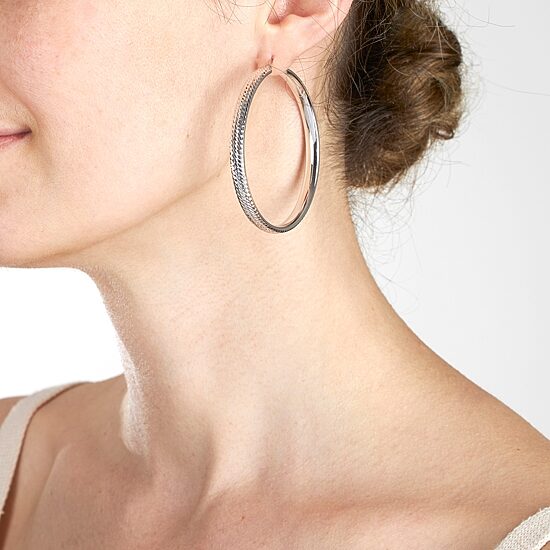 Womens Sterling Silver 55mm Round Hoop Earrings