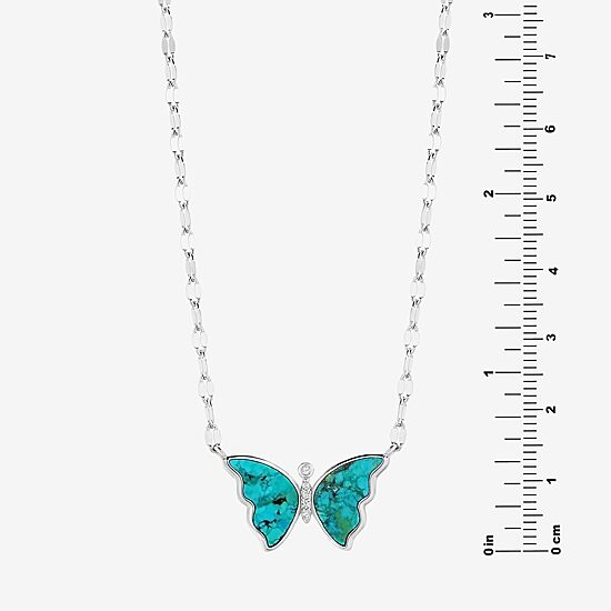 Womens Blue Turquoise Sterling Silver Butterfly 16 Inch Pendant Necklace