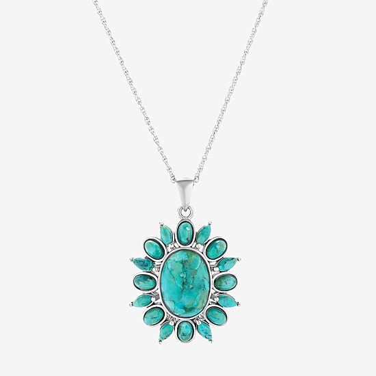 Womens Blue Turquoise Sterling Silver Oval 18 Inch Pendant Necklace