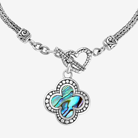 Bali Inspired Womens Blue Abalone Sterling Silver Charm Bracelet