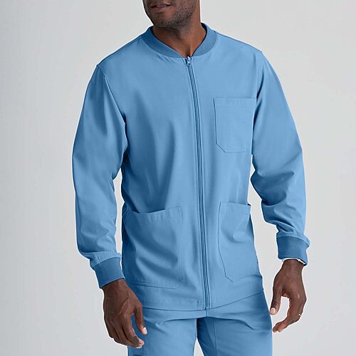 Skechers Sk0408 Structure 3-Pocket Crewneck Warm-Up Mens Big Tag Free Stretch Fabric Moisture Wicking Scrub Jackets, 2x-large, Blue