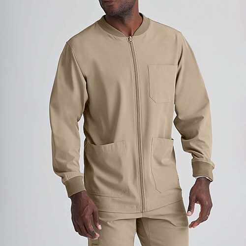 Skechers Sk0408 Structure 3-Pocket Crewneck Warm-Up Mens Big and Tall Tag Free Stretch Fabric Moisture Wicking Scrub Jackets, 2x-large, Beige