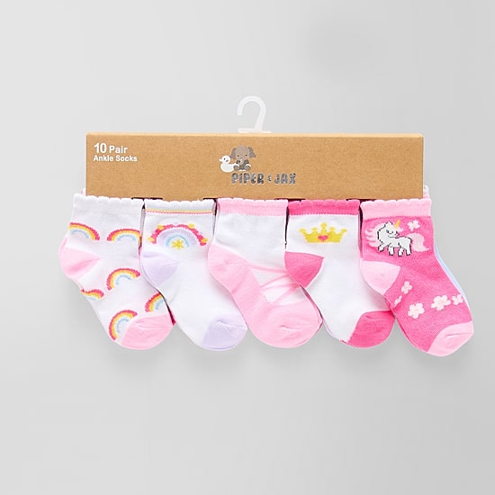 Piper & Jax Baby Girls 10 Pair Crew Socks