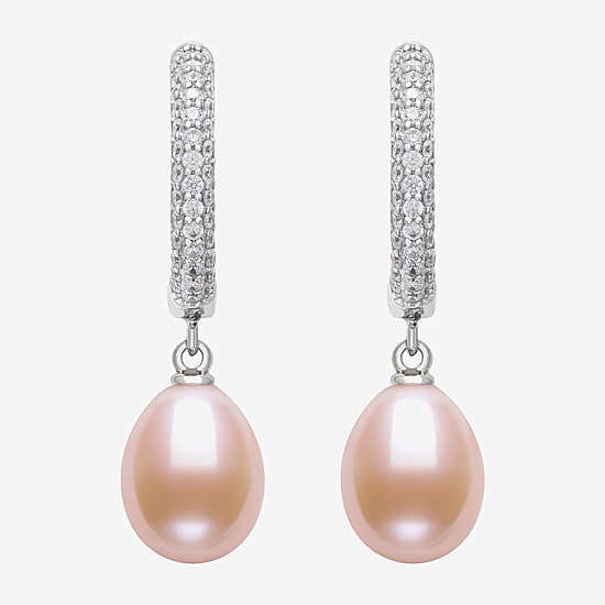 Womens Pink Cultured Freshwater Pearl Sterling Silver Drop Earrings