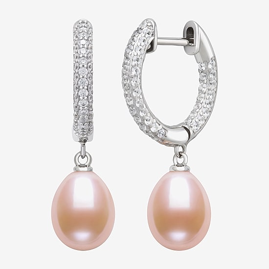 Womens Pink Cultured Freshwater Pearl Sterling Silver Drop Earrings
