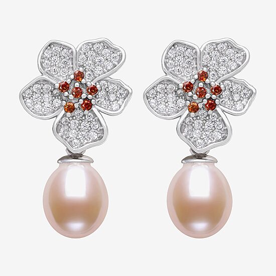 Womens Pink Cultured Freshwater Pearl Sterling Silver Drop Earrings