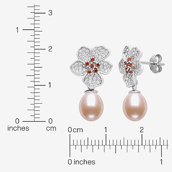 Womens Pink Cultured Freshwater Pearl Sterling Silver Drop Earrings