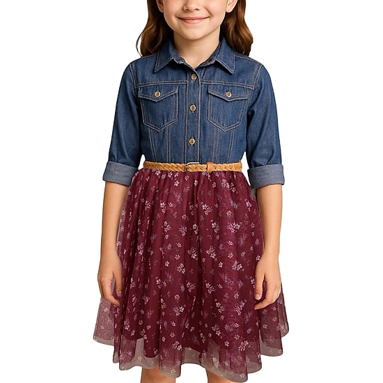 Lilt Little & Big Kid Girls Long Sleeve Midi Floral Shirt Dress