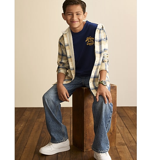 Thereabouts Little & Big Kid Boys Hooded Long Sleeve Cuffed Regular Fit Button-Down Shirt