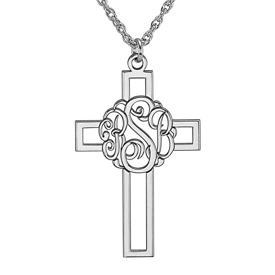 Personalized 14K Gold Over Silver 20mm Monogram Cross Pendant Necklace