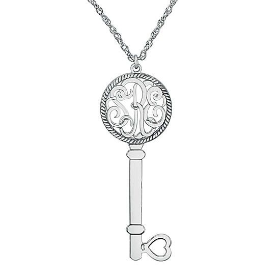 Personalized Sterling Silver Monogram Key Pendant Necklace