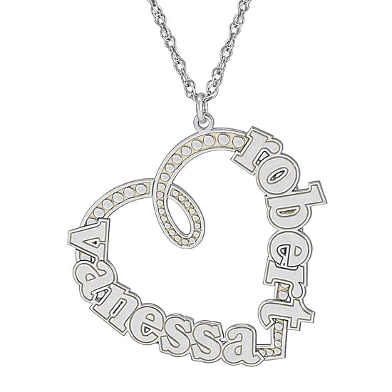 Personalized Sterling Silver Couple's Name Heart Pendant Necklace