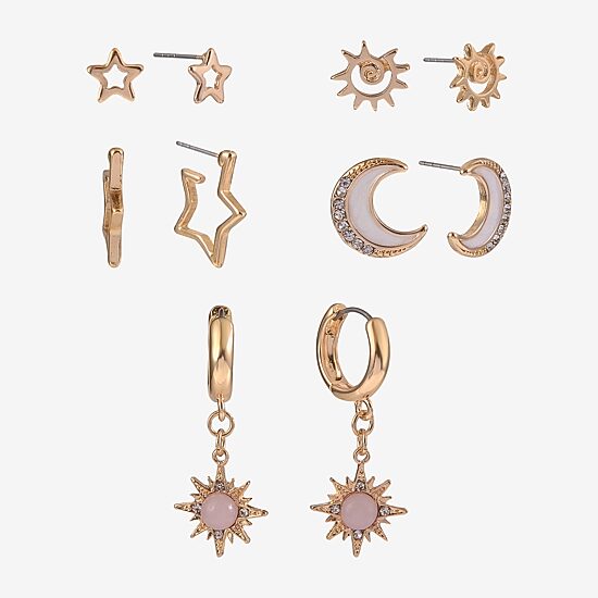 Arizona Gold Tone Womens Moon 6 Pair Earring Set
