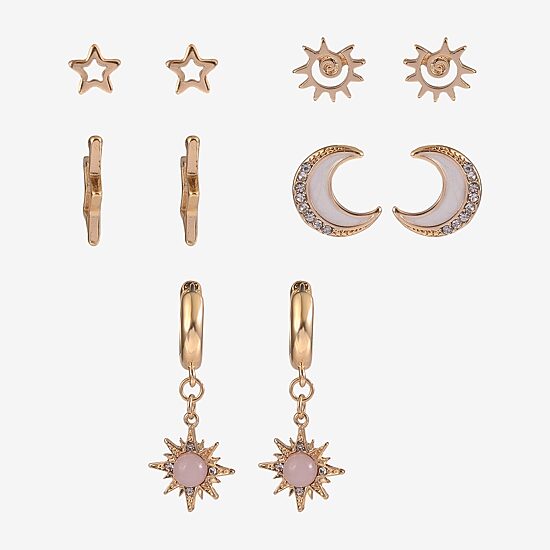Arizona Gold Tone Womens Moon 6 Pair Earring Set