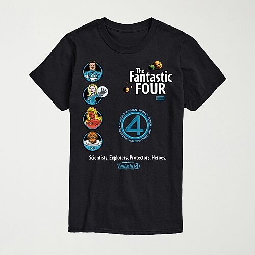 Airwaves Men's The Fantastic Four First Steps Team Short Sleeve T-Shirt - Black
