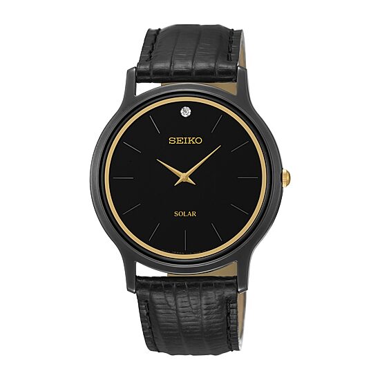Seiko Mens Black Leather Strap Watch Sup875