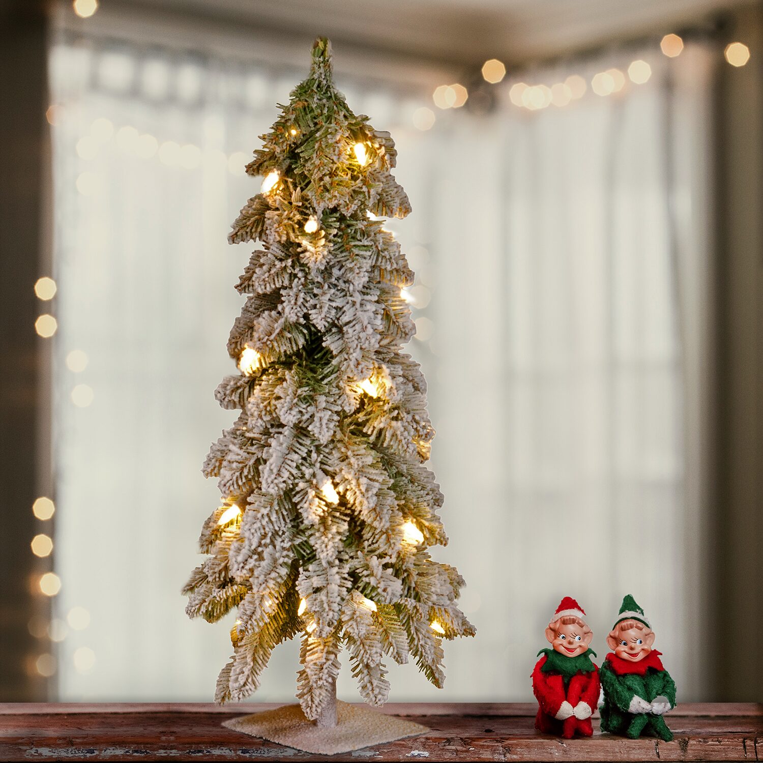 National Tree Co. Snowy Downswept 2 Foot Pre-Lit Flocked Christmas Tree