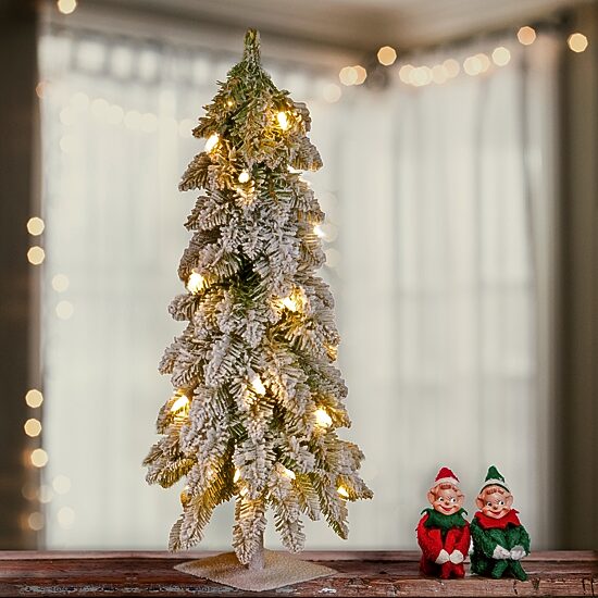 National Tree Co. Snowy Downswept 2 Foot Pre-Lit Flocked Christmas Tree