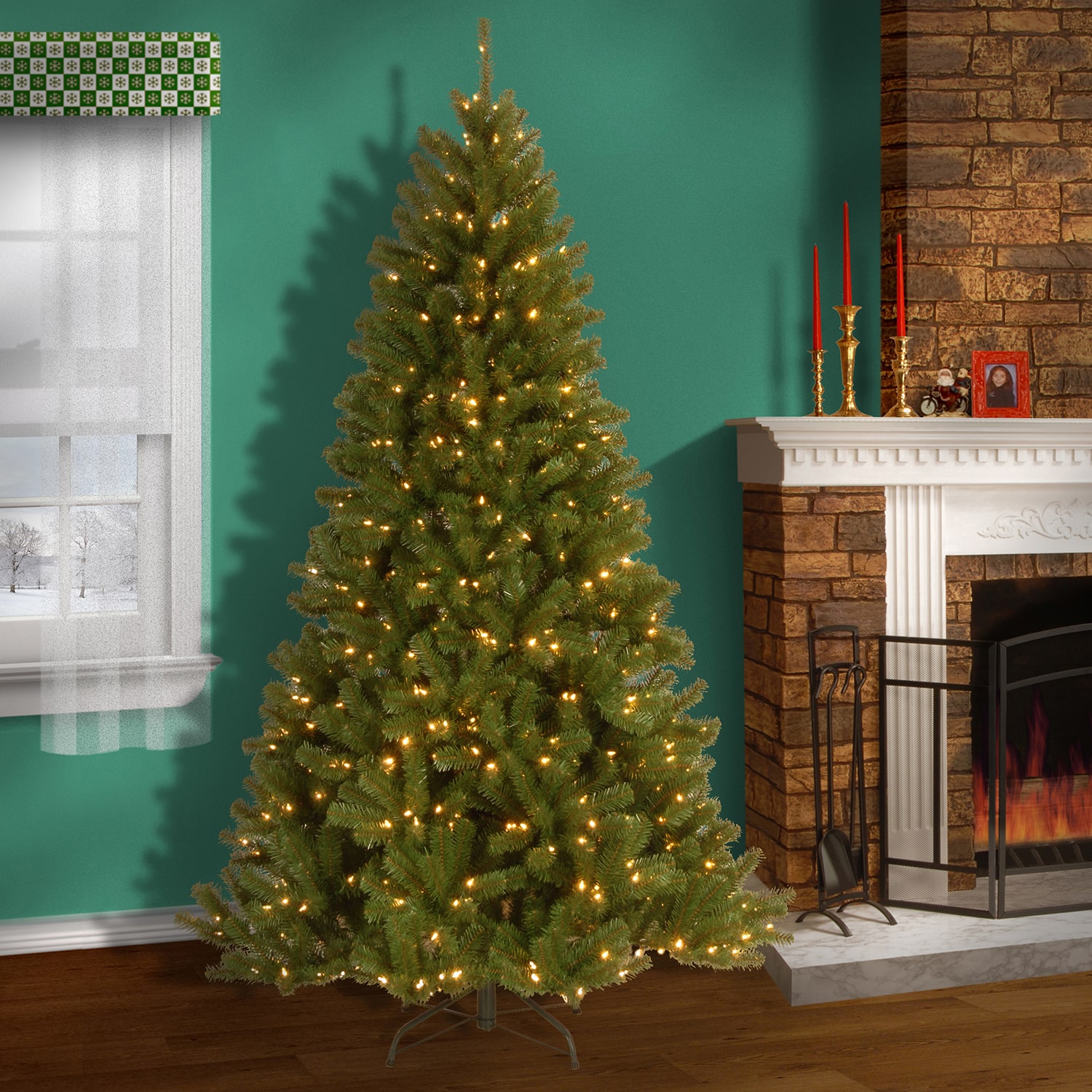 National Tree Co 7.5 Feet North Valey Spruce Hinged Pre-Lit Christmas Tree