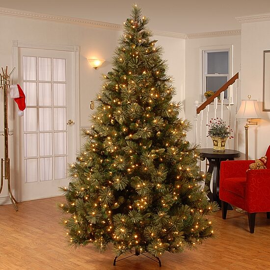 National Tree Co. Carolina Pine Hinged 7 1/2 Foot Pre-Lit Pine Christmas Tree