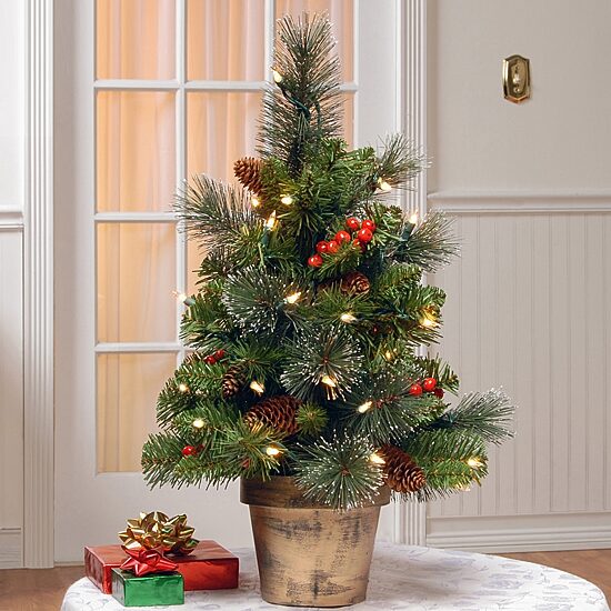 National Tree Co. Crestwood Small 2 Foot Pre-Lit Flocked Spruce Christmas Tree