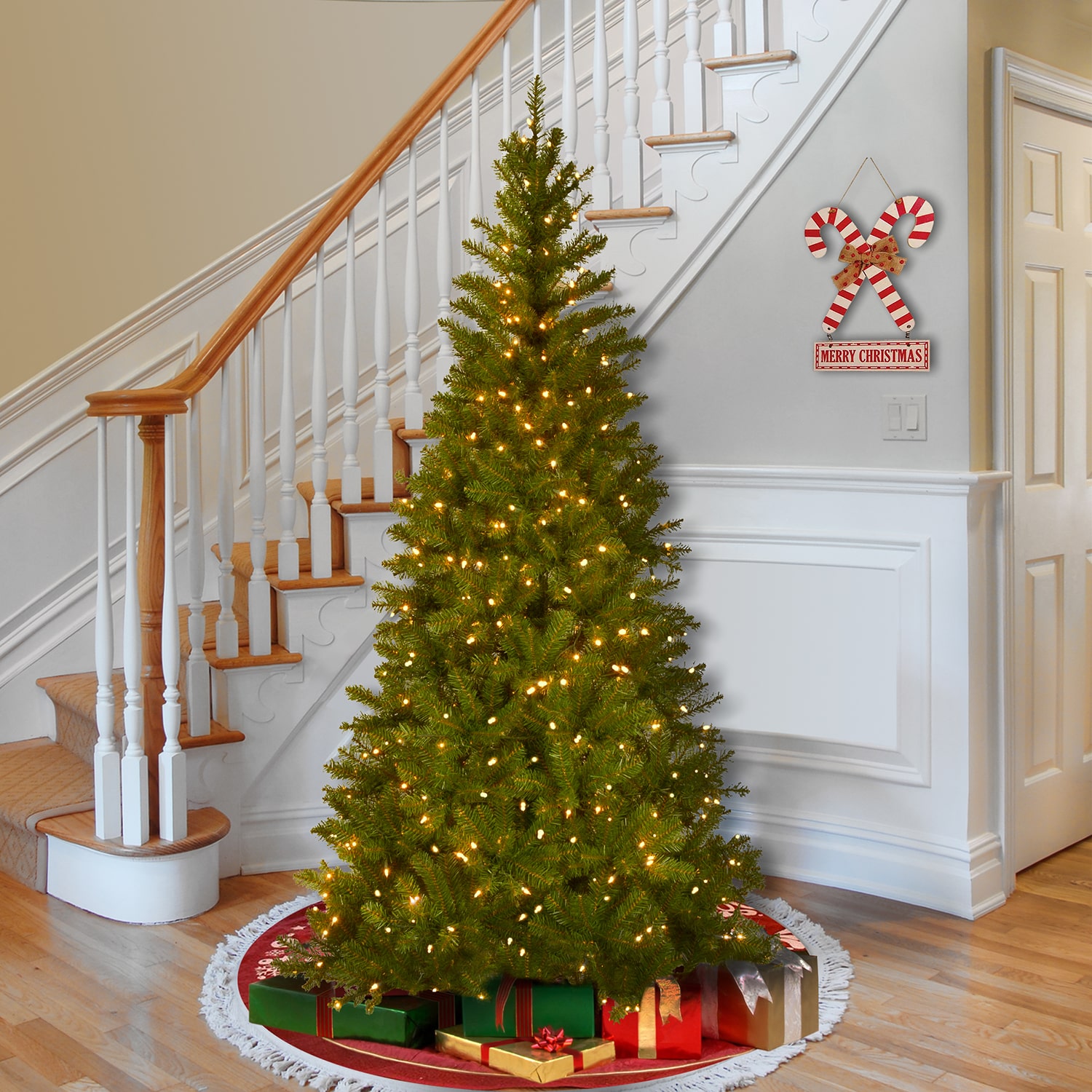 National Tree Co. Aspen Spruce Hinged 7 1/2 Foot Pre-Lit Spruce Christmas Tree