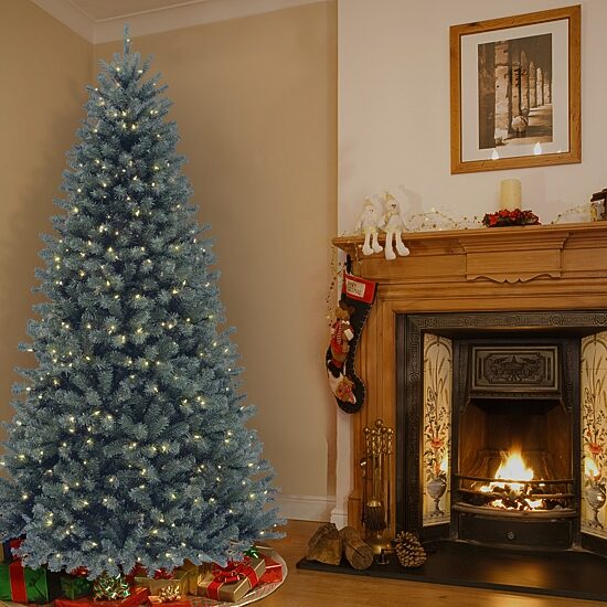 National Tree Co. North Valley Spruce Blue Hinged 7 1/2 Foot Pre-Lit Spruce Christmas Tree