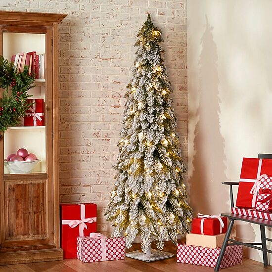 National Tree Co. Snowy Downswept 5 Foot Pre-Lit Flocked Christmas Tree