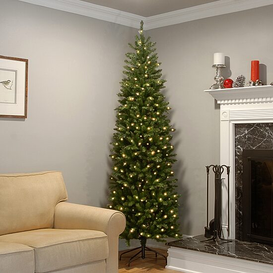 National Tree Co. Kingswood Fir Hinged Pencil 7 1/2 Foot Pre-Lit Fir Christmas Tree
