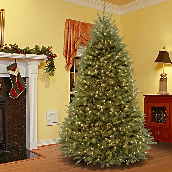National Tree Co. Dunhill Fir Hinged 9 Foot Pre-Lit Fir Christmas Tree