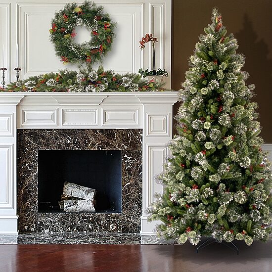 National Tree Co. Wintry Pine 7 1/2 Foot Pre-Lit Flocked Pine Christmas Tree