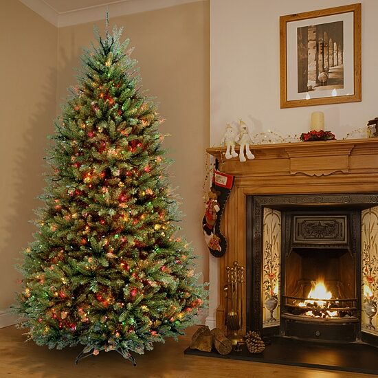 National Tree Co. Dunhill Fir Hinged 7 1/2 Foot Pre-Lit Fir Christmas Tree