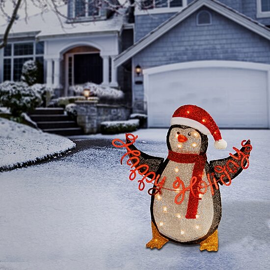 National Tree Co. Fabric Penguin Holding Sign Christmas Figurine