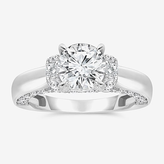 (I / I1) Womens 3 CT. T.W. Lab Grown White Diamond 10K Gold or 14K Gold Round Side Stone Engagement Ring