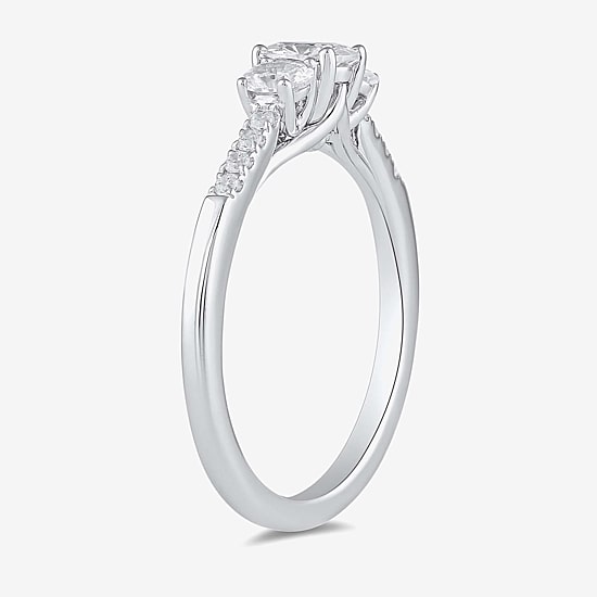 Love Lives Forever 3/4 CT.T.W. (H-I / SI2) Lab-Grown Oval Diamond 3-Stone Side Stone Engagement Ring in 10K or 14K Gold