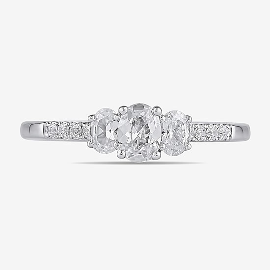 Love Lives Forever 3/4 CT.T.W. (H-I / SI2) Lab-Grown Oval Diamond 3-Stone Side Stone Engagement Ring in 10K or 14K Gold