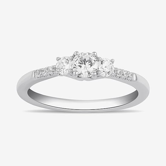 Love Lives Forever Love Lives Forever (H-I / Si2) Womens 3/4 CT. T.W. Lab Grown White Diamond 10K Gold Round Side Stone 3-Stone Engagement Ring