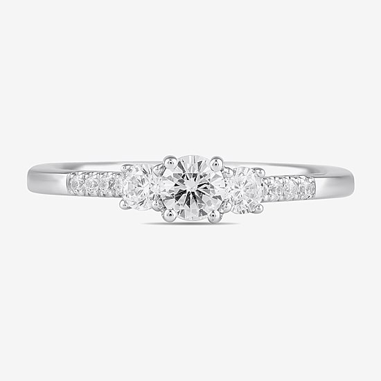 Love Lives Forever Love Lives Forever (H-I / Si2) Womens 3/4 CT. T.W. Lab Grown White Diamond 10K Gold Round Side Stone 3-Stone Engagement Ring